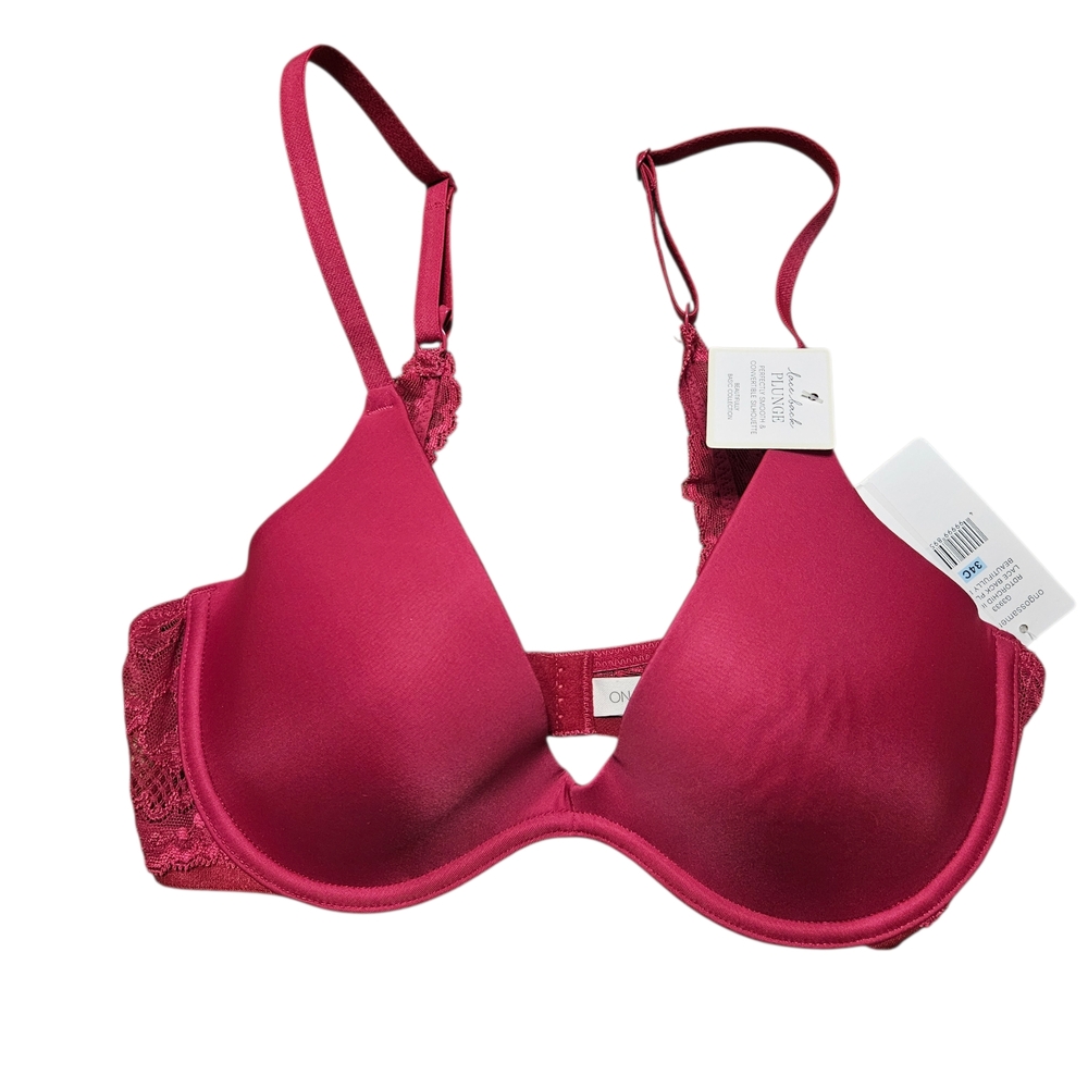 On Gossamer Red Lace-back Plunge Bra Size 34C NWT